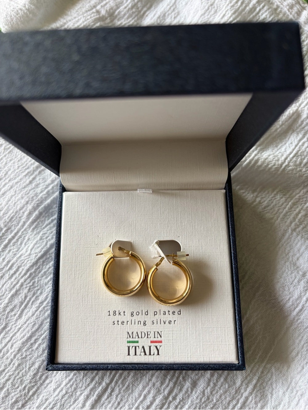 Lucia Mara 18kt Gold Plated Sterling Silver Hoop Earrings Italy NIB(B238) - Picture 2 of 9